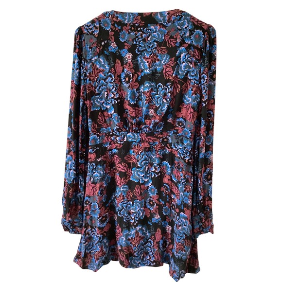 Free People Floral Mini Dress Women's 8 Long Sleeve V-Neck Boho Rayon - Picture 2 of 6